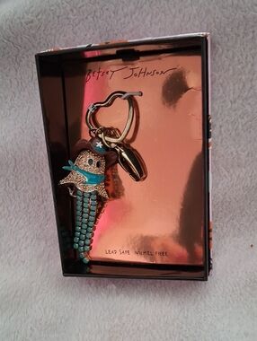Betsey Johnson Teal Cowboy Owl Keychain